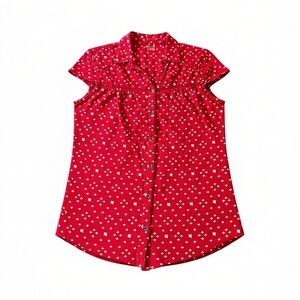 Ruff Hewn Red Star Print Button Front Cap Sleeve Blouse Small